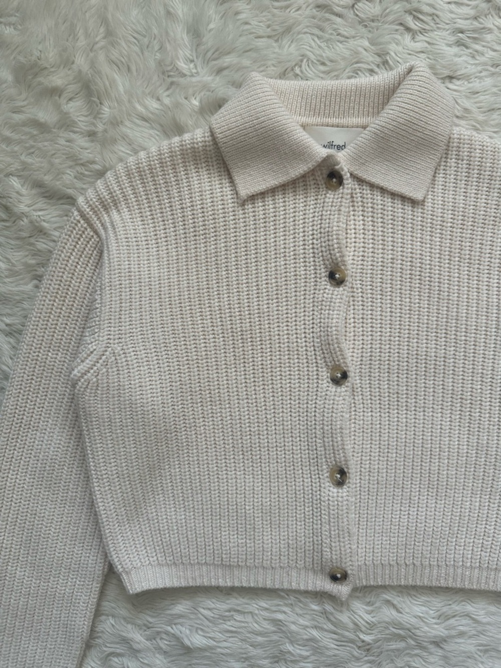 Aritzia Wilfred Nextdoor Sweater Collared 100% Merino Wool Cardigan Cream Sz S - Picture 4 of 12